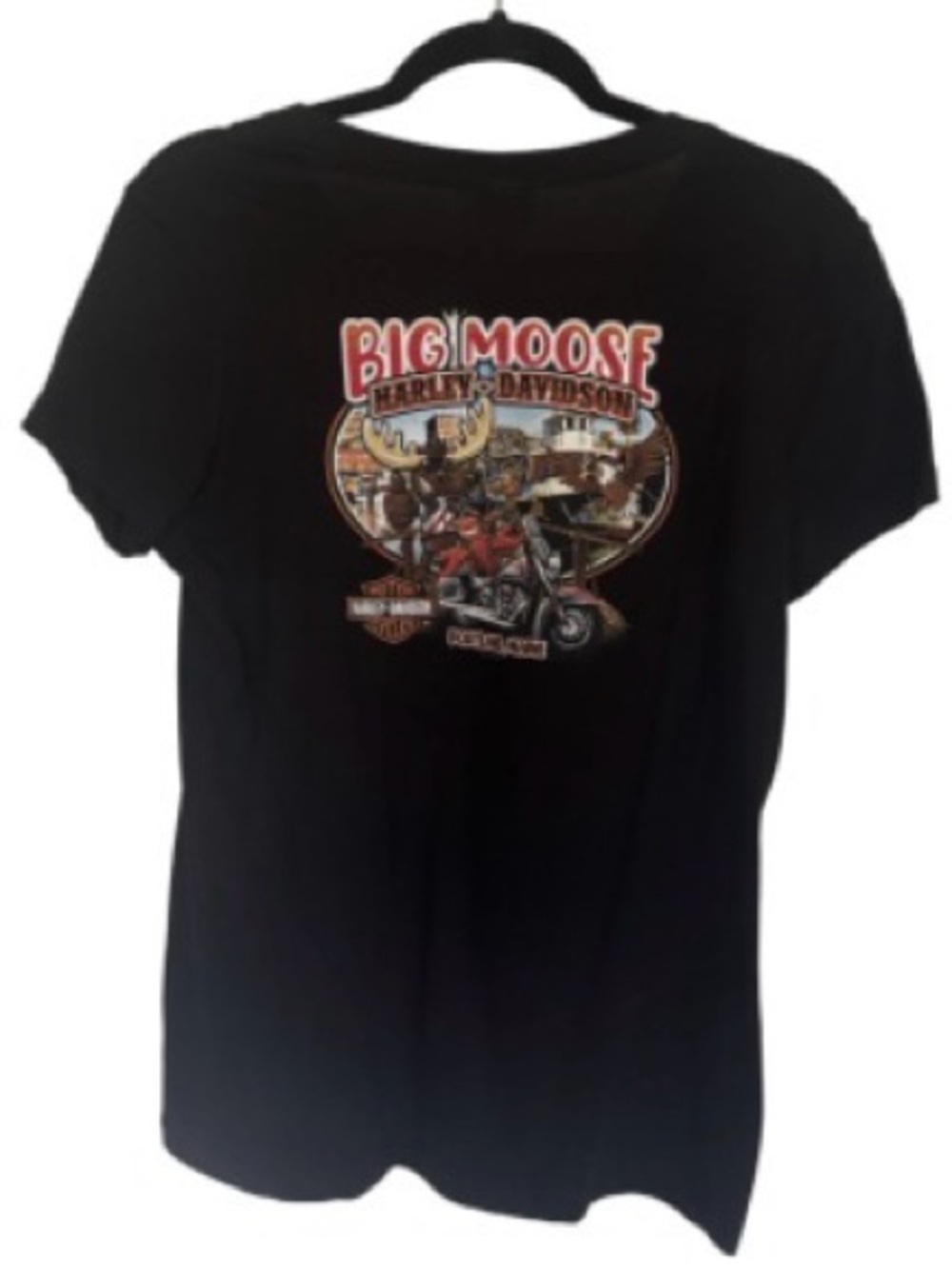 Harley-Davidson Black V neck Tee with Big Moose Maine  Graphic